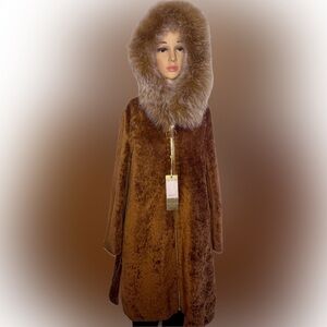 Boutique sheared wool coat  w/ Fox Fur Trim Hood (Vintage Tag L / Fits S)
